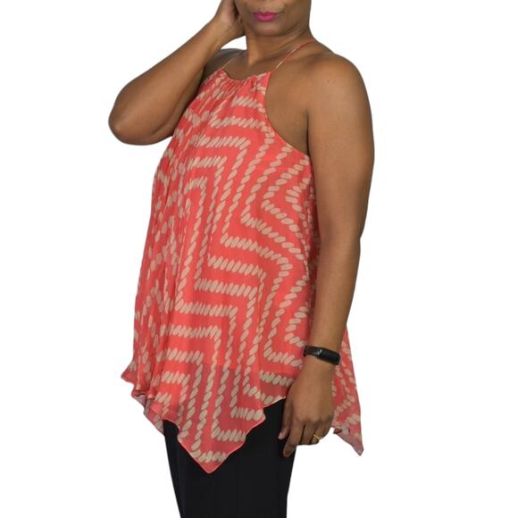 Milly Handkerchief Hem Top Orange Coral Silk Tank Swing Racerback Chiffon 2 - Picture 3 of 13